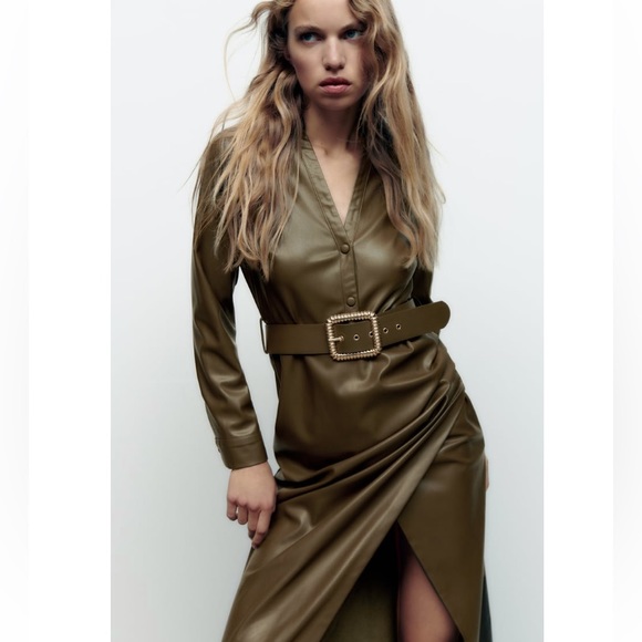 Zara Belted Faux Leather Dress - Picture 6 of 10